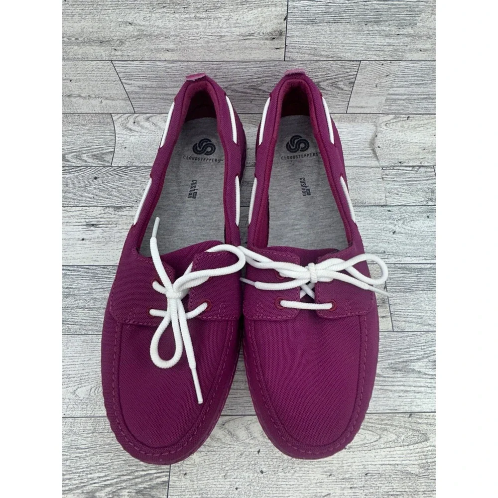 Clarks Cloudsteppers Purple Mesh Boat Shoes Women Sz‎ 9.5 M Cushion Soft Loafers